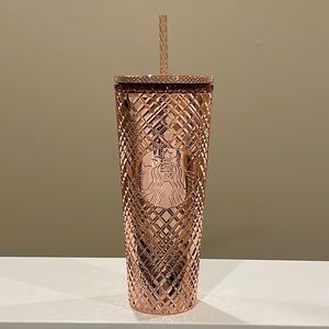 New 24oz Starbucks 2023 Holiday Rose Gold Mirror Tumbler